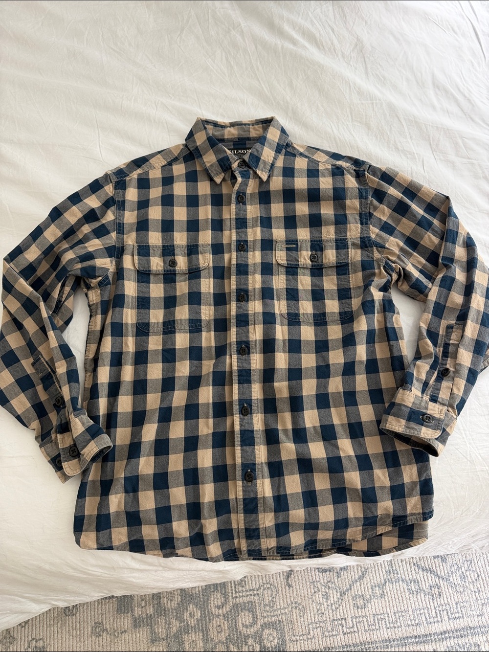 Filson Navy and Tan Check Long-Sleeve Button-Down Shirt